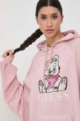 Кофта Guess Guess x Banksy жіноча колір рожевий з капюшоном з аплікацією