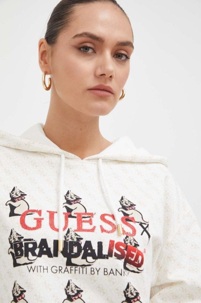 Кофта Guess x Brandalised жіноча колір жовтий з капюшоном візерунок фото 4