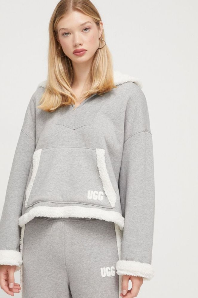 Кофта UGG жіноча колір сірий з капюшоном меланж фото 4