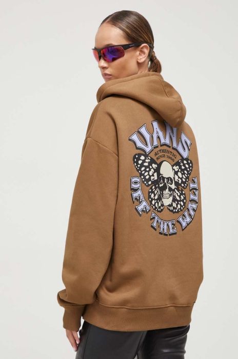 Кофта Vans жіноча колір коричневий з капюшоном з принтом (3488881)