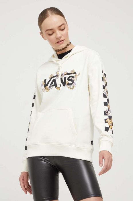 Кофта Vans жіноча колір бежевий з капюшоном візерунок