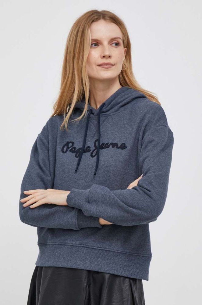 Кофта Pepe Jeans Nanette жіноча колір синій з капюшоном з аплікацією фото 4