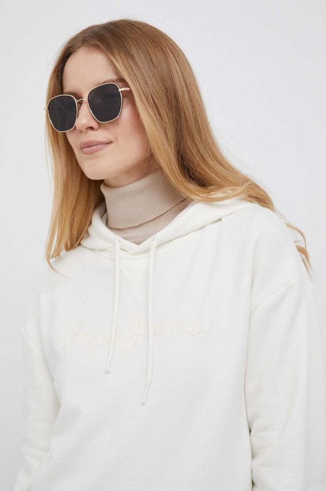 Кофта Pepe Jeans Nanette жіноча колір бежевий з капюшоном з аплікацією фото 4