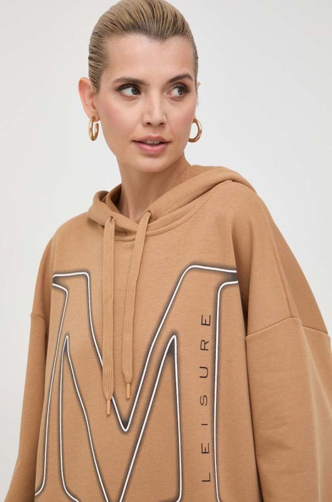 Кофта Max Mara Leisure жіноча колір коричневий з капюшоном з принтом фото 4