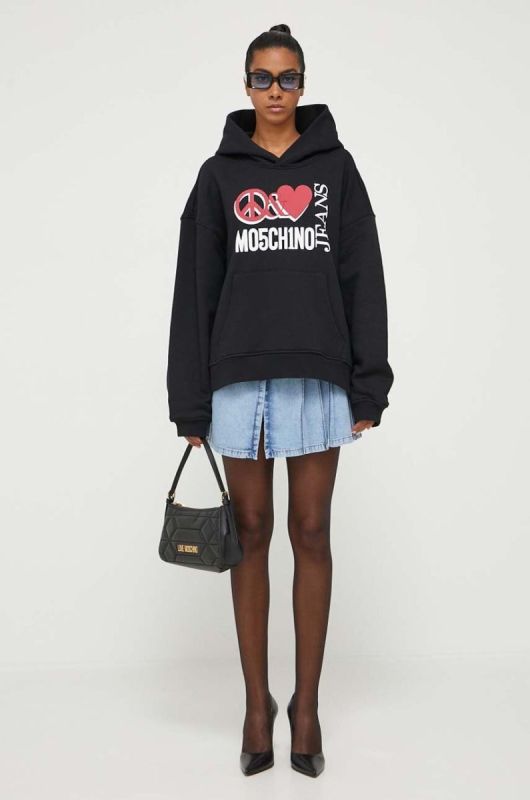 Бавовняна кофта Moschino Jeans жіноча колір чорний з капюшоном однотонна (3402880) фото 2