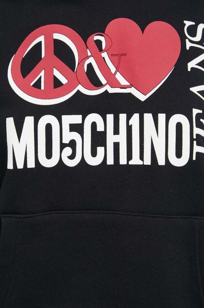 Бавовняна кофта Moschino Jeans жіноча колір чорний з капюшоном однотонна (3402880) фото 5