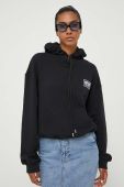 Бавовняна кофта Moschino Jeans жіноча колір чорний з капюшоном однотонна (3402883)