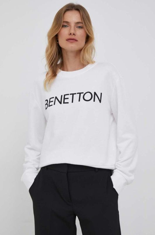 Бавовняна кофта United Colors of Benetton жіноча колір білий з принтом (3522927)