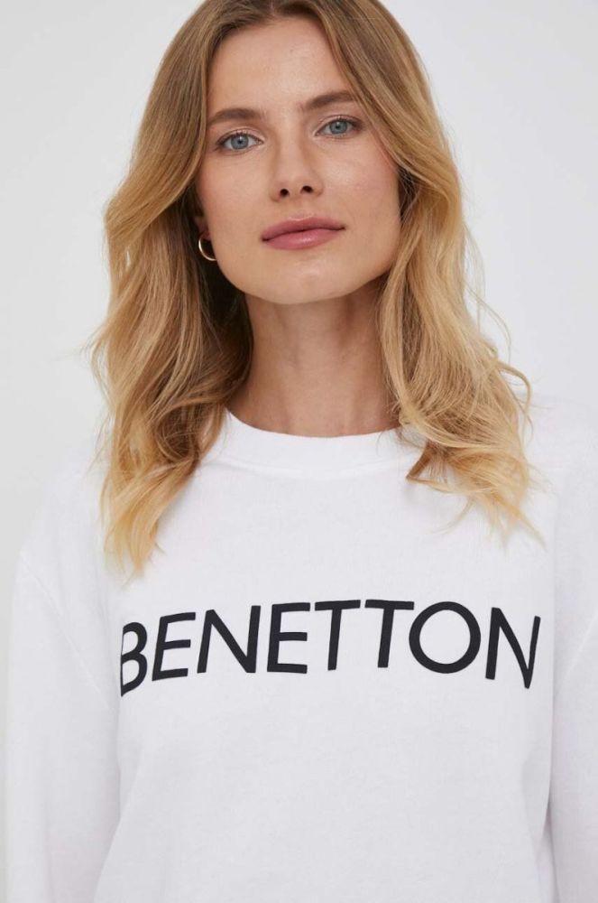 Бавовняна кофта United Colors of Benetton жіноча колір білий з принтом (3522927) фото 4