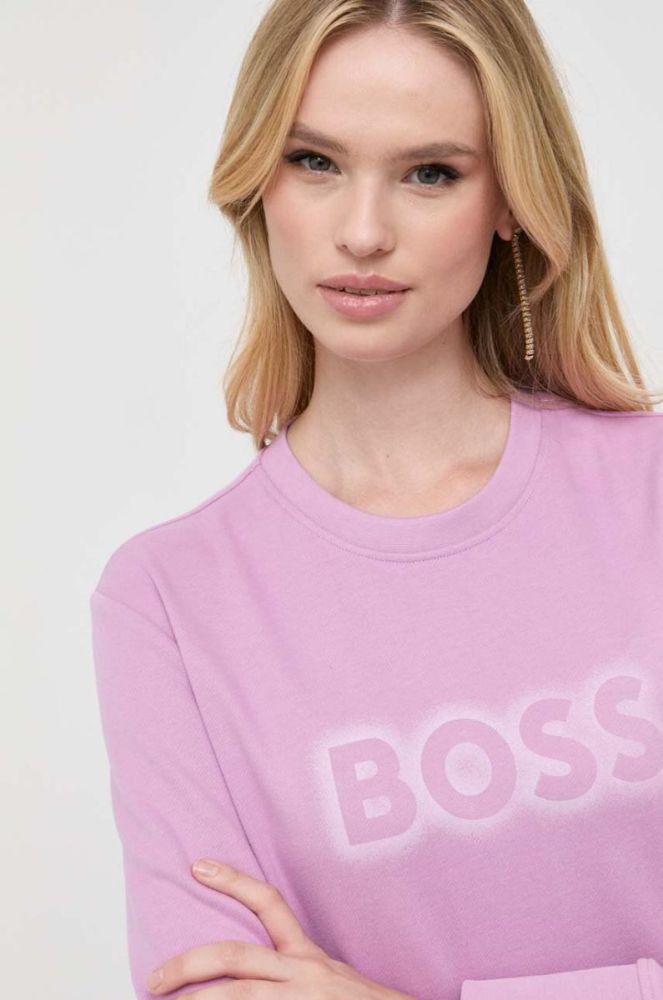 Бавовняна кофта Boss Orange BOSS ORANGE жіноча колір рожевий з принтом фото 4