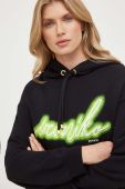 Бавовняна кофта Pinko жіноча колір чорний з капюшоном з принтом (3441533)
