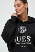 Кофта Guess жіноча колір чорний з капюшоном з принтом (3585108)