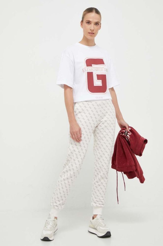 Кофта Guess жіноча колір бордовий з принтом фото 2