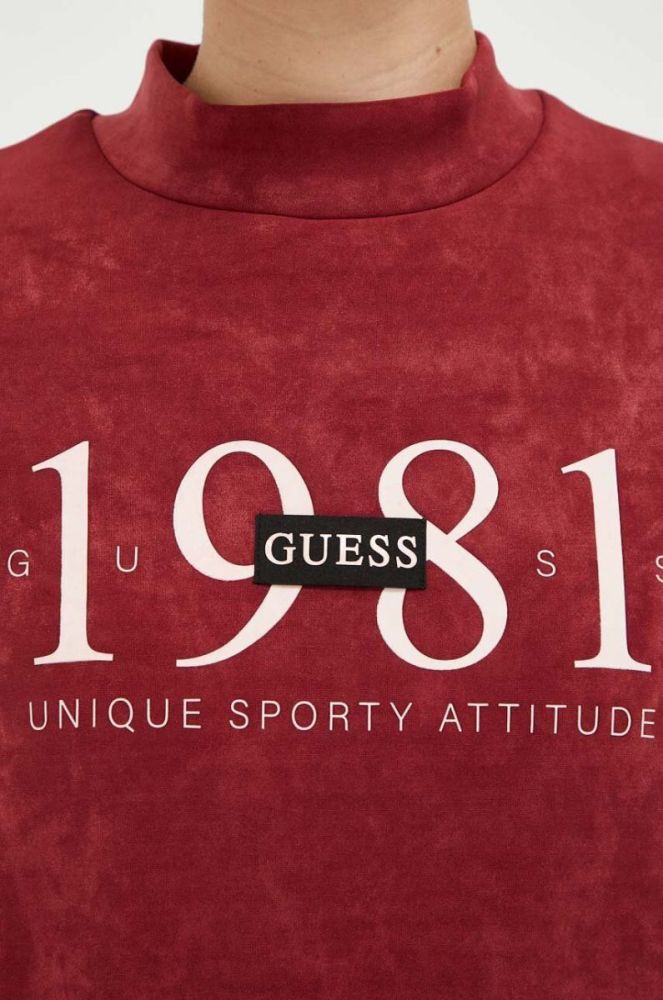 Кофта Guess жіноча колір бордовий з принтом фото 5