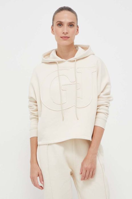 Кофта Guess жіноча колір бежевий з капюшоном з аплікацією (3532750)