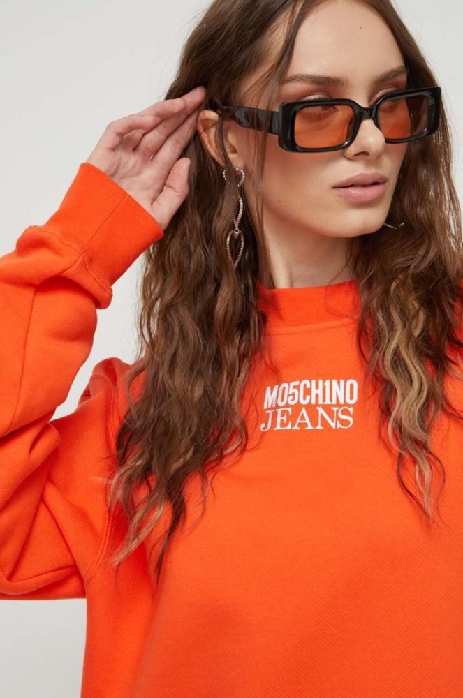 Бавовняна кофта Moschino Jeans жіноча колір помаранчевий з принтом фото 4