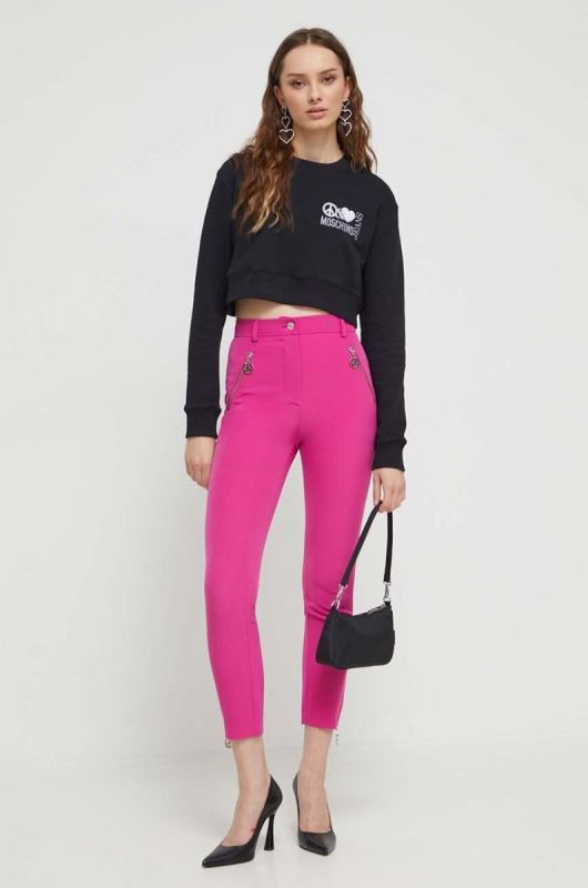 Бавовняна кофта Moschino Jeans жіноча колір чорний з аплікацією фото 2