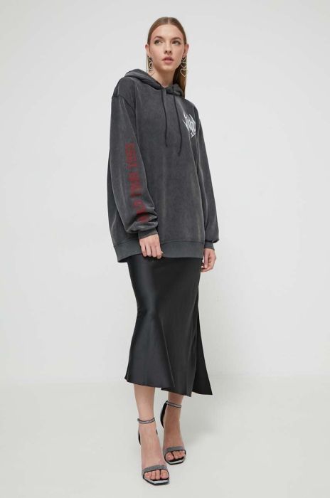 Бавовняна кофта HUGO жіноча колір сірий з капюшоном візерунок