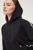 Бавовняна кофта HUGO жіноча колір чорний з капюшоном з принтом