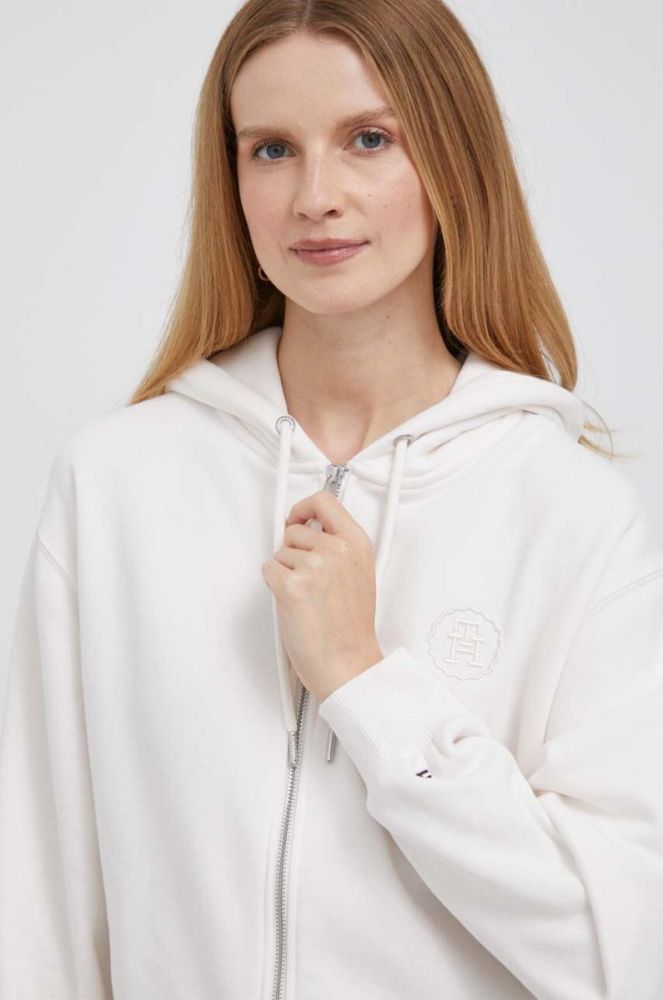 Кофта Tommy Hilfiger жіноча колір бежевий з капюшоном з аплікацією фото 4