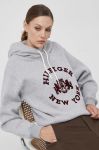 Кофта Tommy Hilfiger жіноча колір сірий з капюшоном з принтом (3537287)