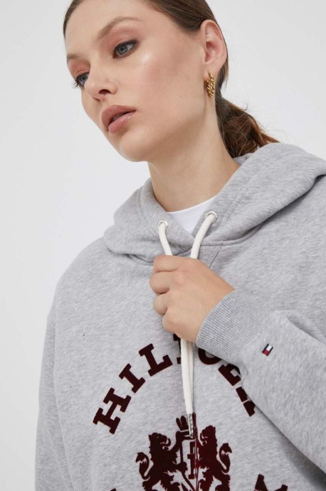 Кофта Tommy Hilfiger жіноча колір сірий з капюшоном з принтом (3537287) фото 5