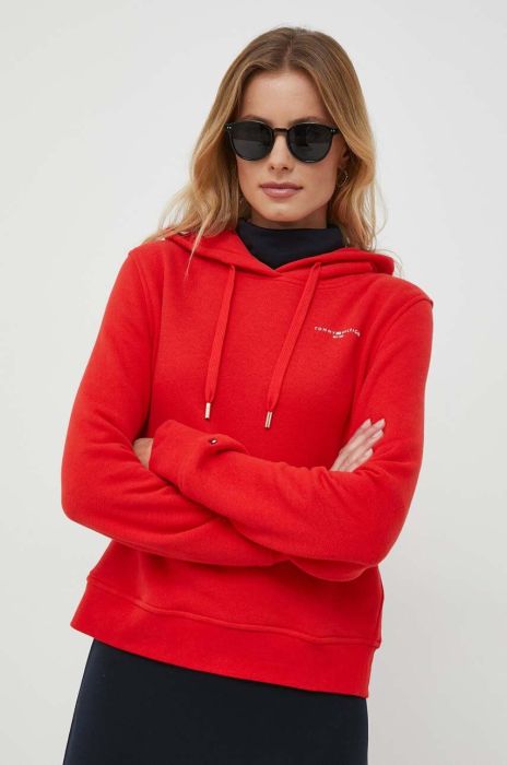 Кофта Tommy Hilfiger жіноча колір червоний з капюшоном однотонна (3476804)