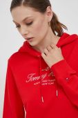 Бавовняна кофта Tommy Hilfiger жіноча колір червоний з капюшоном з аплікацією (3473343)
