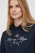 Бавовняна кофта Tommy Hilfiger жіноча колір синій з капюшоном з аплікацією (3473348)