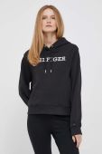 Бавовняна кофта Tommy Hilfiger жіноча колір чорний з капюшоном з аплікацією