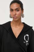 Бавовняна кофта Trussardi жіноча колір чорний з капюшоном з принтом (3378999)