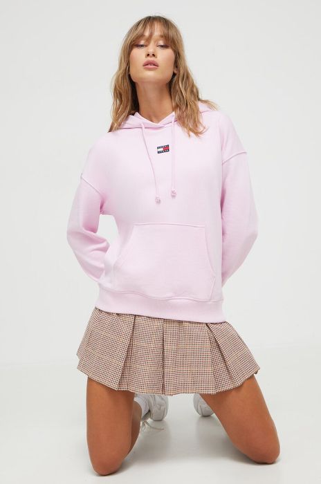 Бавовняна кофта Tommy Jeans жіноча колір рожевий з капюшоном однотонна (3574202)