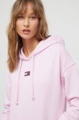 Бавовняна кофта Tommy Jeans жіноча колір рожевий з капюшоном однотонна (3574202)