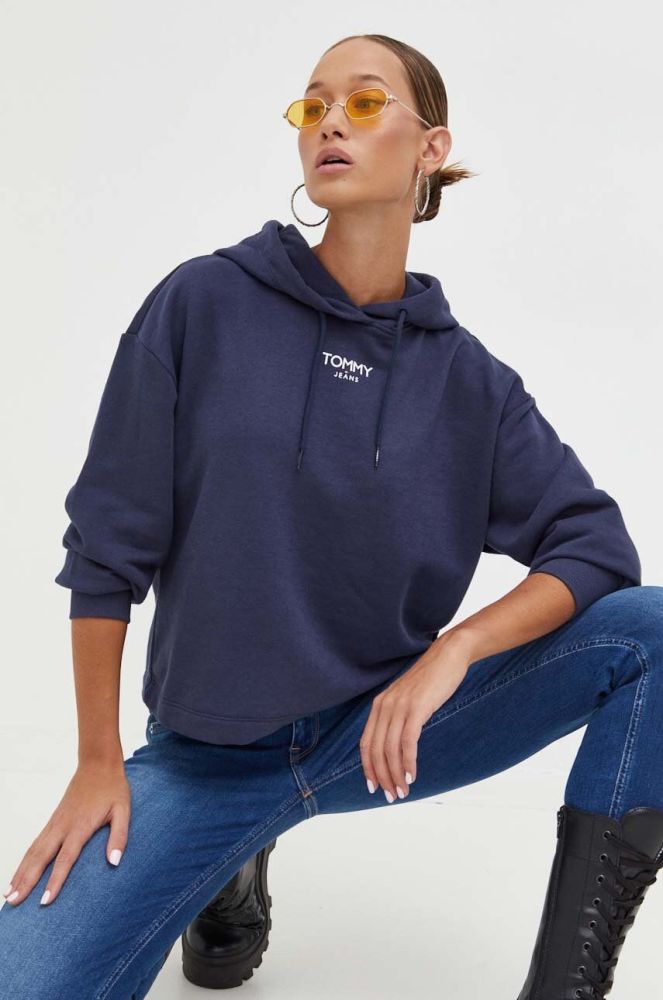 Кофта Tommy Jeans жіноча колір синій з капюшоном з принтом (3592708)