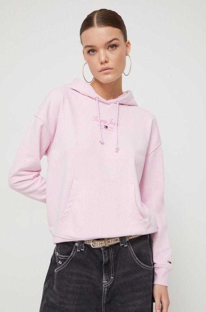 Кофта Tommy Jeans жіноча колір рожевий з капюшоном з принтом (3574218)