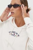 Кофта Tommy Jeans жіноча колір бежевий з капюшоном з аплікацією