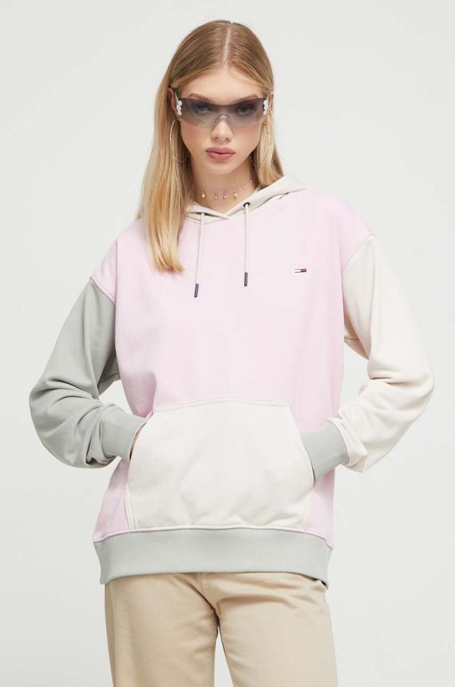 Кофта Tommy Jeans жіноча колір рожевий з капюшоном візерунок (3427879)