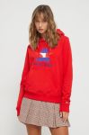 Бавовняна кофта Tommy Jeans жіноча колір червоний з капюшоном з принтом Бавовняна кофта Tommy Jeans жіноча колір червоний з капюшоном з принтом