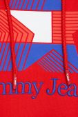 Бавовняна кофта Tommy Jeans жіноча колір червоний з капюшоном з принтом