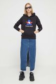 Бавовняна кофта Tommy Jeans жіноча колір чорний з капюшоном з принтом (3590741)