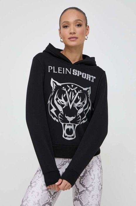 Кофта PLEIN SPORT жіноча колір чорний з капюшоном з принтом (3624778)