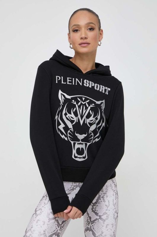 Кофта PLEIN SPORT жіноча колір чорний з капюшоном з принтом (3624778)