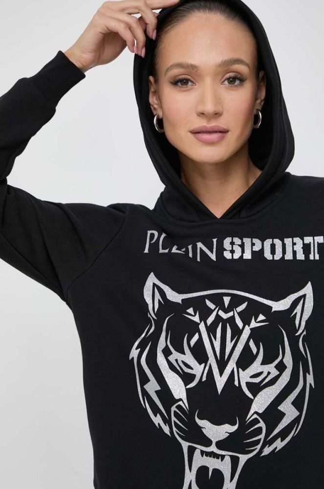 Кофта PLEIN SPORT жіноча колір чорний з капюшоном з принтом (3624778) фото 4