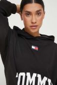 Бавовняна кофта Tommy Jeans жіноча колір чорний з капюшоном з принтом (3427884)