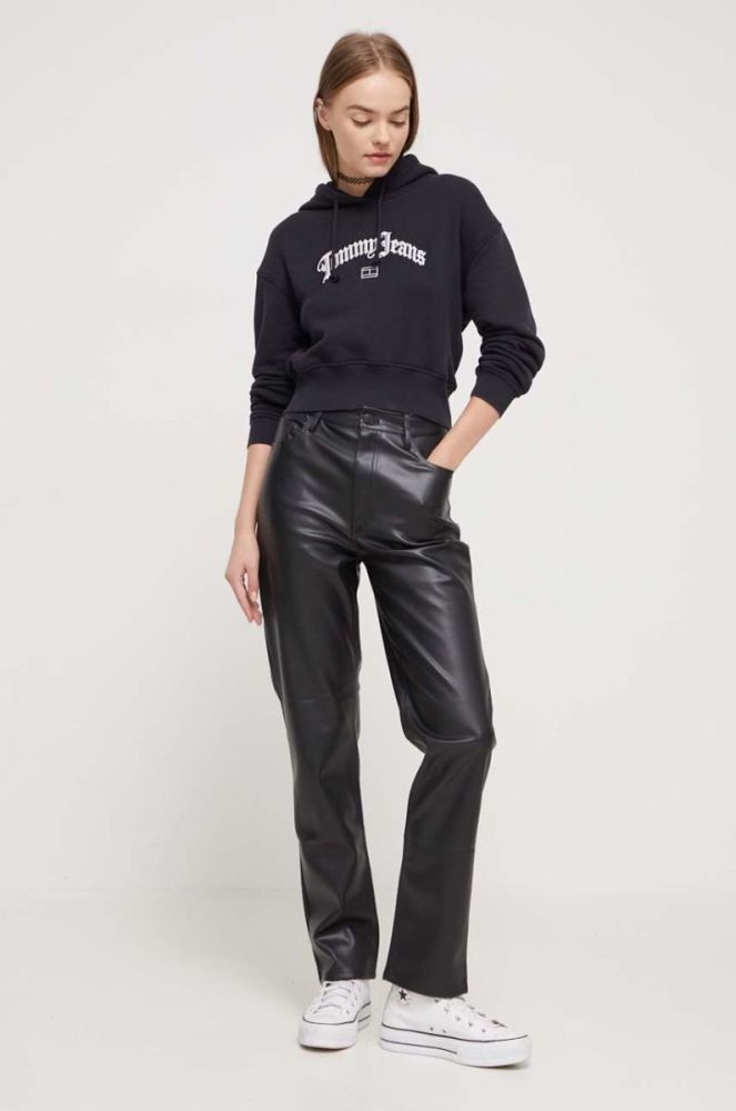 Бавовняна кофта Tommy Jeans жіноча колір чорний з капюшоном з аплікацією (3537302) фото 2