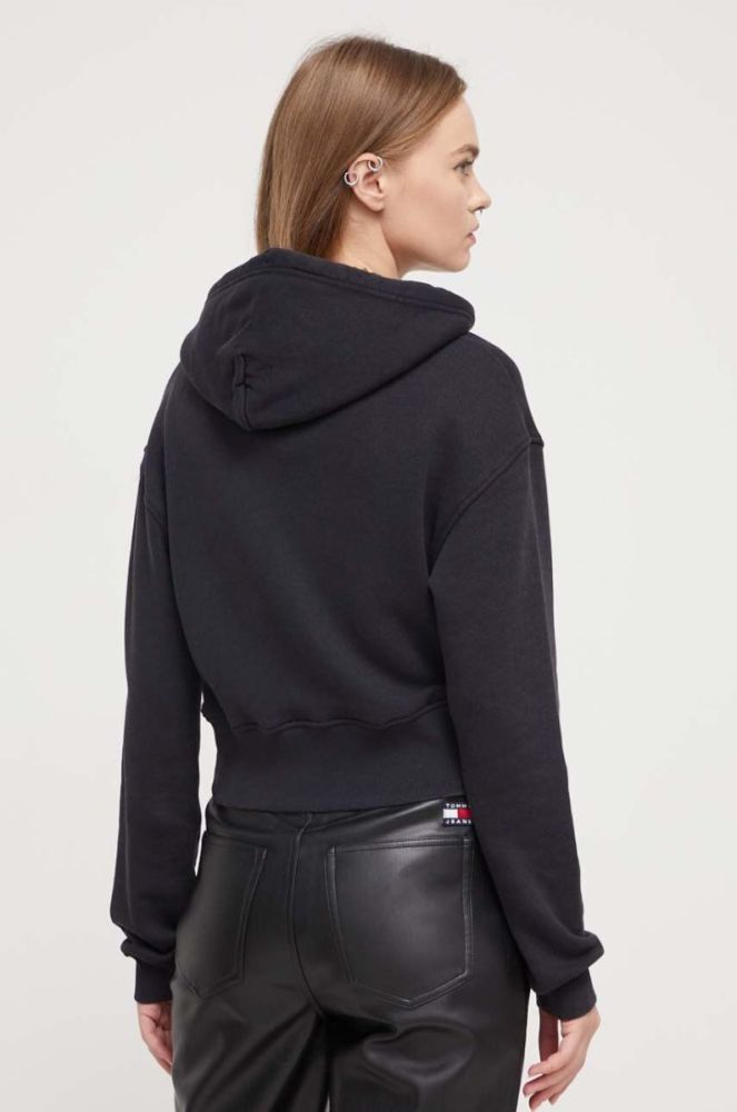 Бавовняна кофта Tommy Jeans жіноча колір чорний з капюшоном з аплікацією (3537302) фото 3