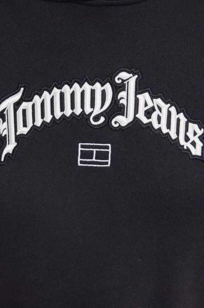 Бавовняна кофта Tommy Jeans жіноча колір чорний з капюшоном з аплікацією (3537302) фото 5