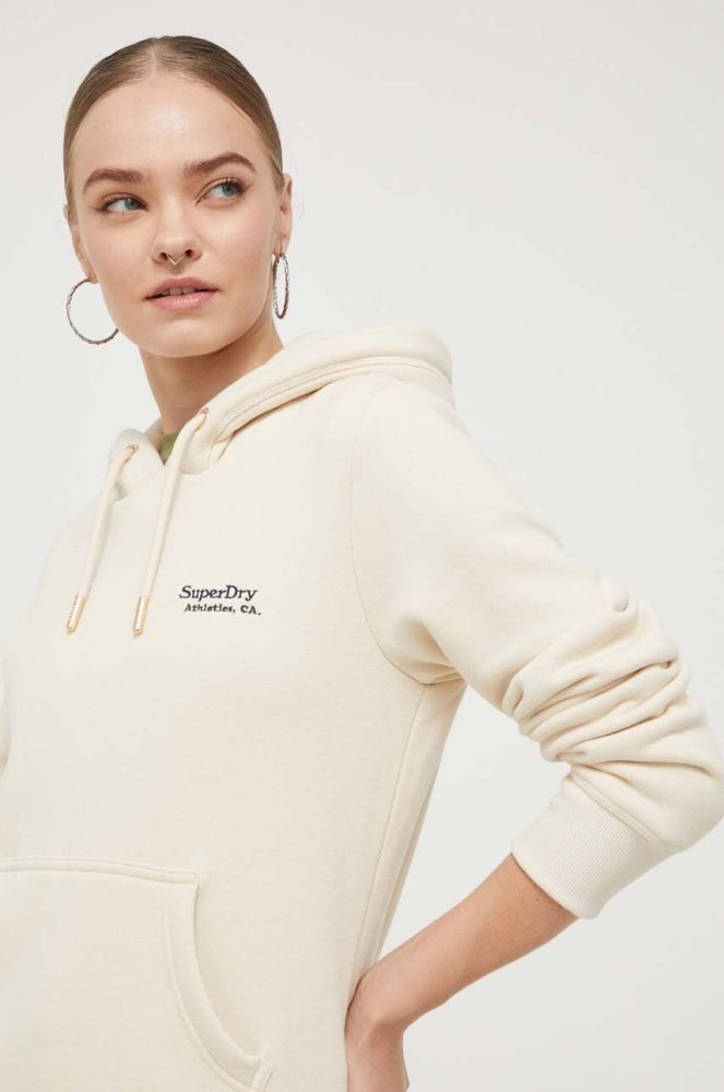 Кофта Superdry жіноча колір бежевий з капюшоном однотонна (3506518)