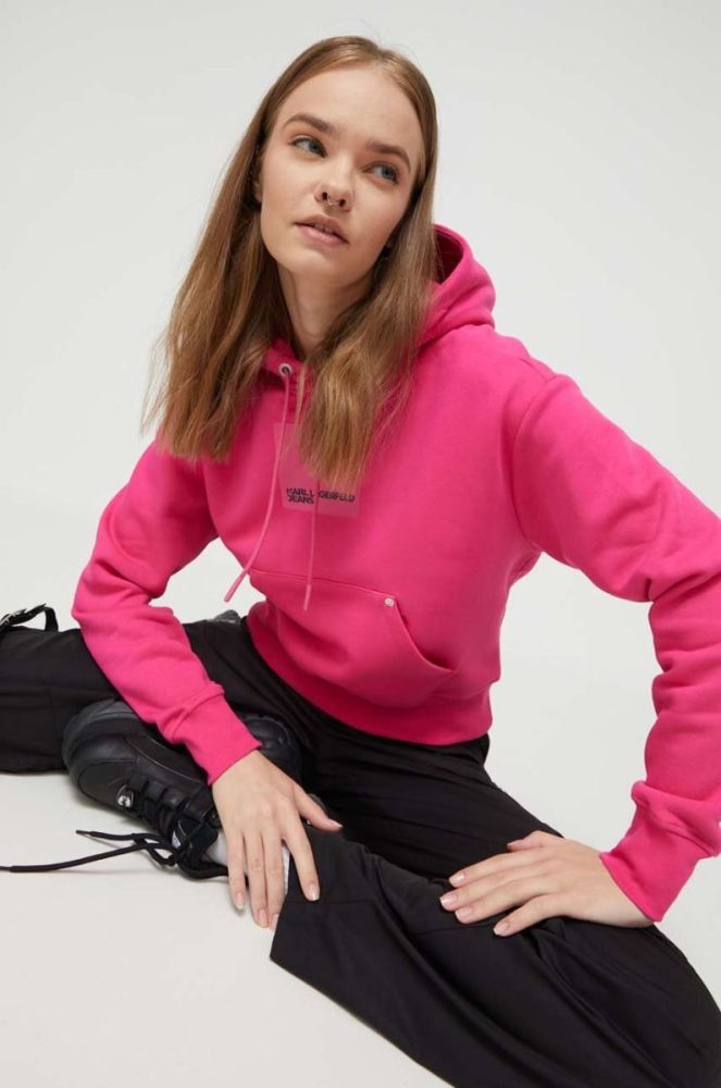 Кофта Karl Lagerfeld Jeans жіноча колір рожевий з капюшоном з принтом (3540864) фото 2