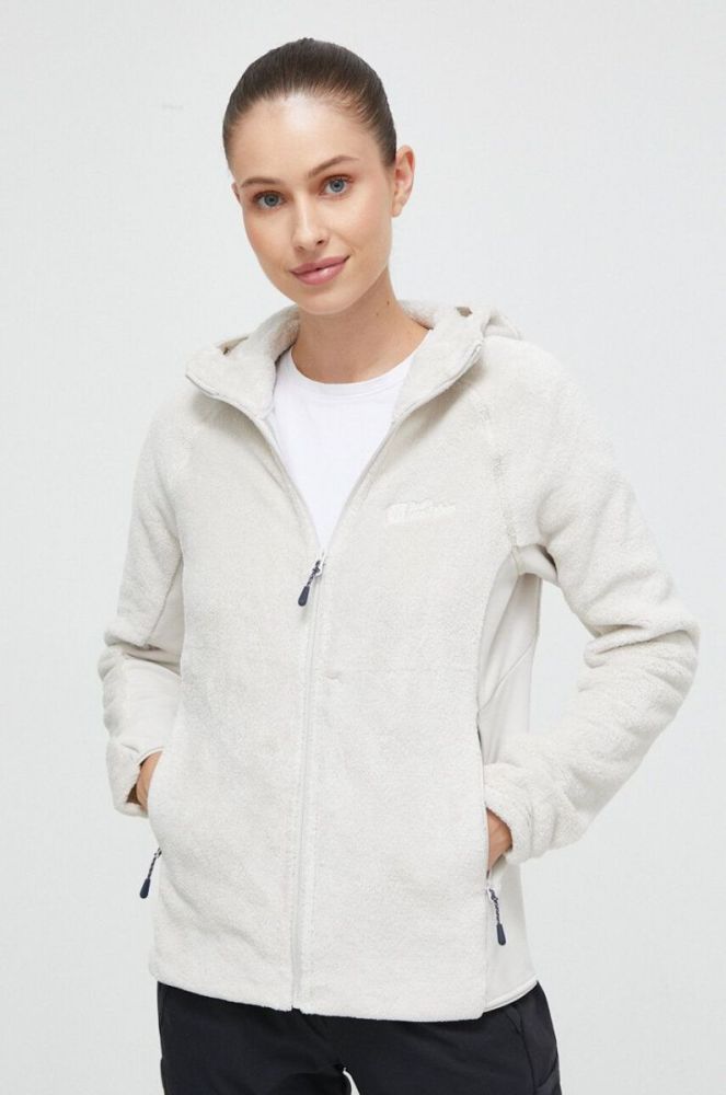 Спортивна кофта Jack Wolfskin Rotwand колір сірий з капюшоном однотонна фото 4